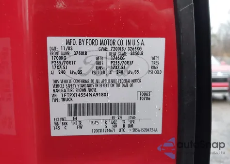 2004 Ford F-150 Fx4/Lariat/Xl/Xlt из США, поврежденный, VIN 1FTPX14554NA91801